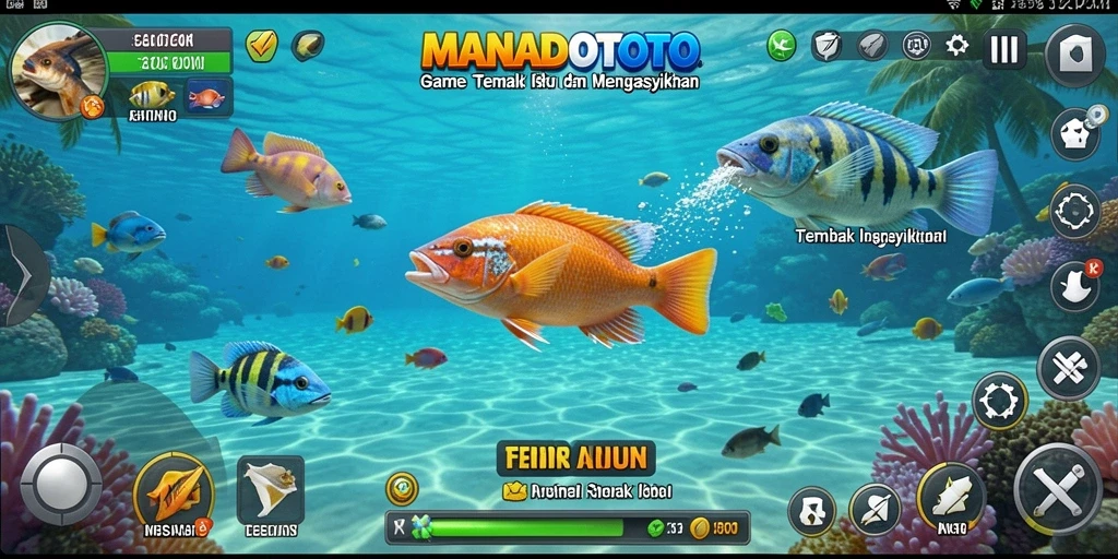 Screenshot gameplay Tembak Ikan di MANADOTOTO menunjukkan aksi seru.