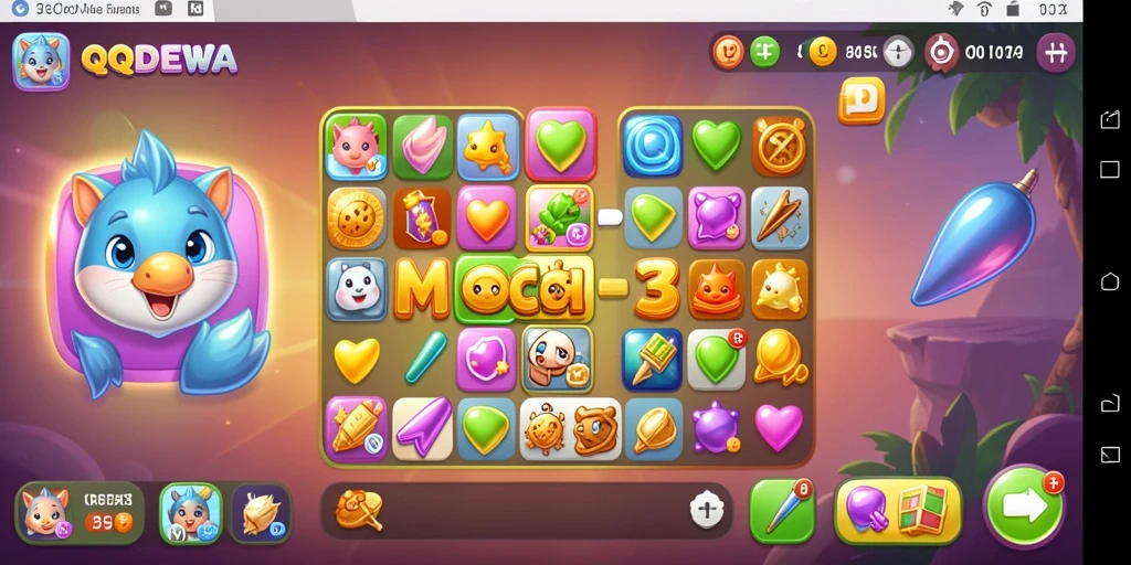 Screenshot utama QQDEWA menampilkan gameplay Match-3 yang seru.